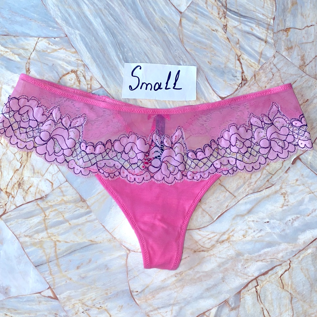 Vs Sexy Little Things Pink/ Black Eyelash Lace Mesh Bikini Panty Small